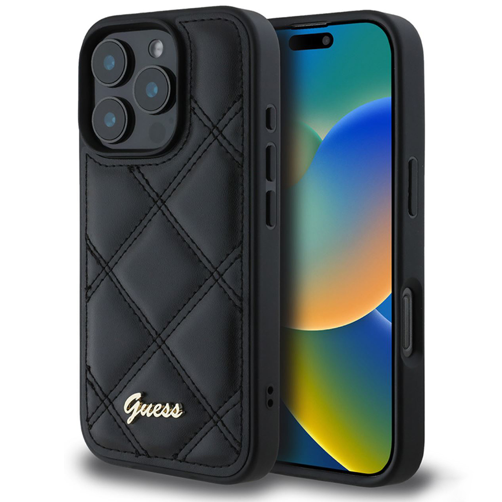 Калъф за iPhone 16 Pro Max - Guess Quilted Metal Logo (GUHCP16XPSQSQQSK) - Черен