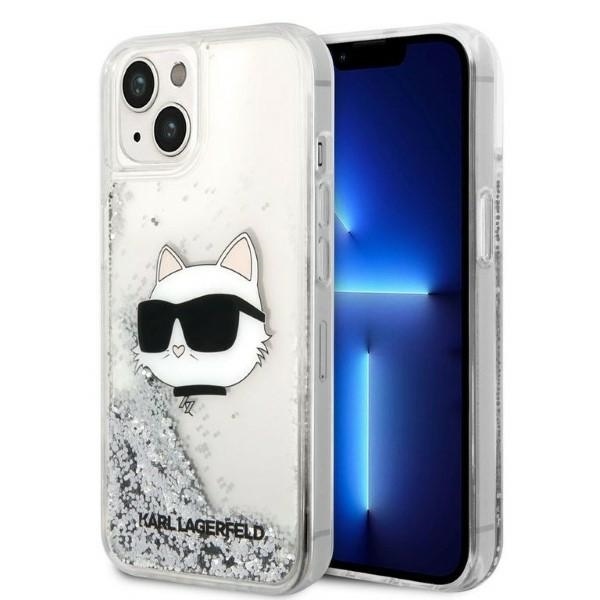Калъф за iPhone 14 Plus - Karl Lagerfeld Hardcase Glitter (KLHCP14MLNCHCS) - Сребрист Choupette Head