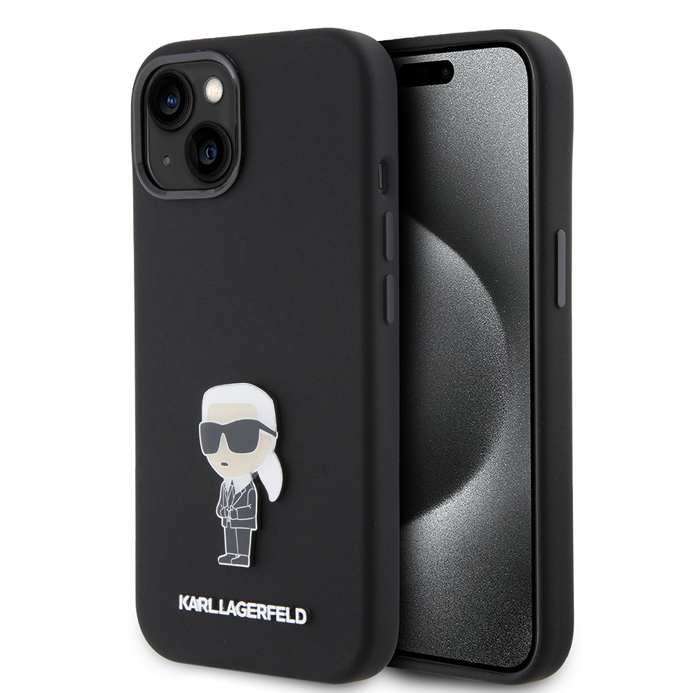 Калъф за iPhone 15 - Karl Lagerfeld Silicone (KLHCP15SSMHMHKKNPK) - Ikonik Metal Pin