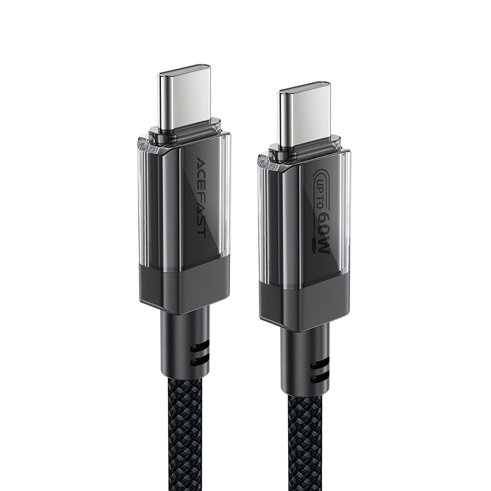 Кабел за данни тип-C към тип-C, 60 W, високоскоростно зареждане, 1,2 м - Acefast (C12-03) - Черен