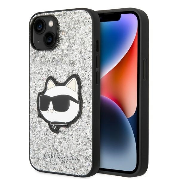 Калъф за iPhone 14 - Karl Lagerfeld Hardcase Glitter (KLHCHCP14SG2CPS) - Сребрист Choupette Patch