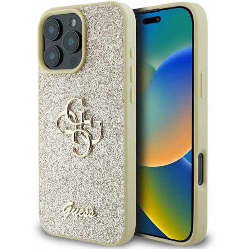 Калъф за iPhone 16 Pro Max - Guess Glitter Fixed Fixed Big 4G (GUHCP16XHGG4SGGD) - Златен