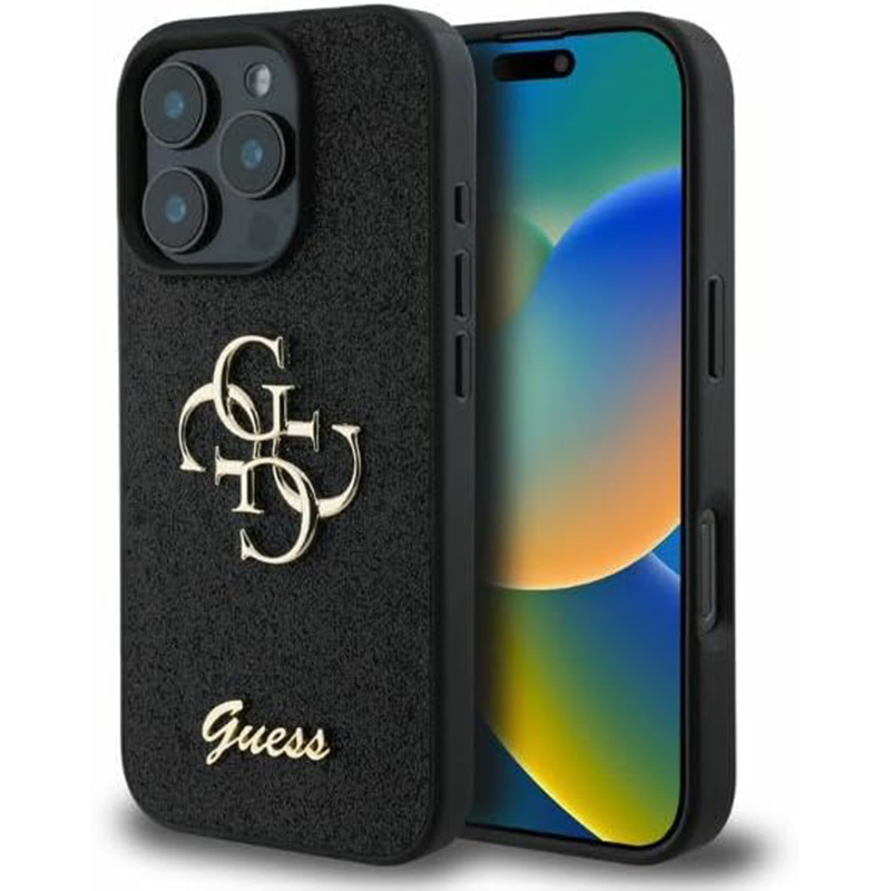 Калъф за iPhone 16 Pro Max - Guess Glitter Fixed Big 4G (GUHCP16XHG4SGK) - Черен