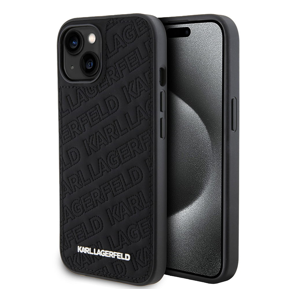 Калъф за iPhone 15 - Karl Lagerfeld Diagonal Quilted K Pattern (KLHCP15SPQKPMK) - Черен