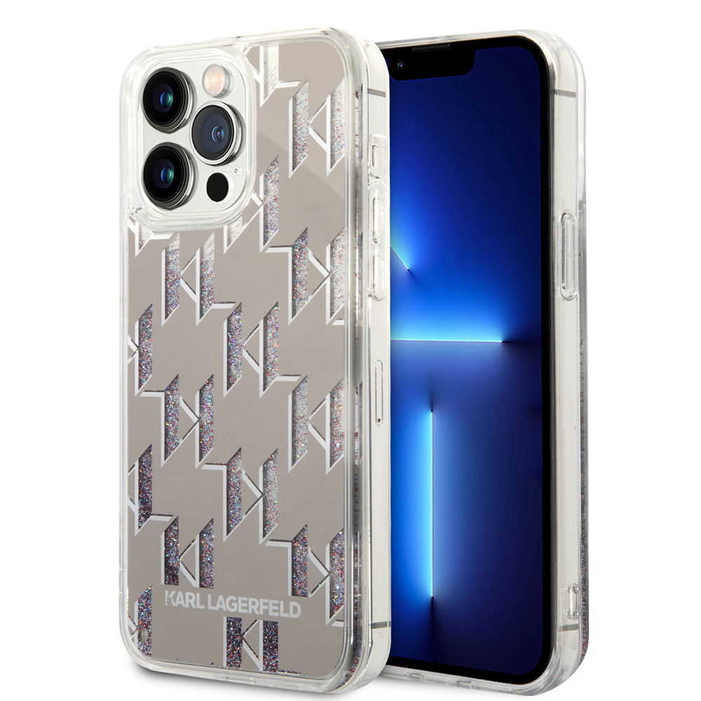 Калъф за iPhone 14 Pro Max - Karl Lagerfeld Hardcase Liquid Glitter (KLHCP14XLMNMS) - сребрист монограм