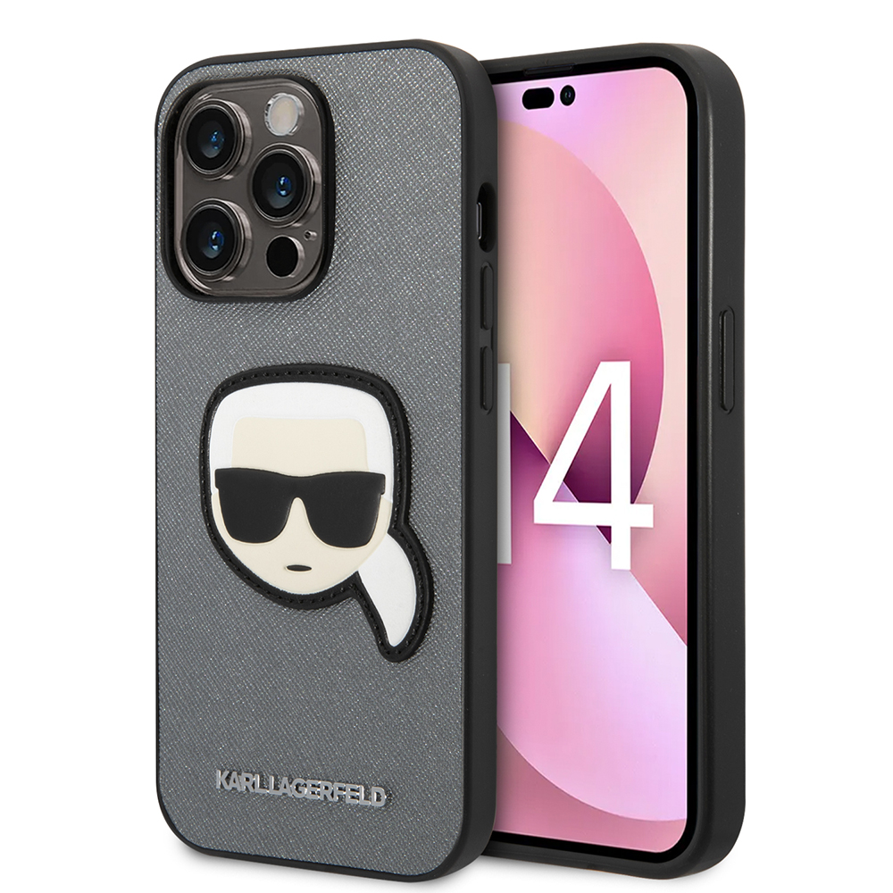 Калъф за iPhone 14 Pro Max - Karl Lagerfeld Saffiano (KLHCP14XSAPKKHG) - Сребрист Karl`s Head