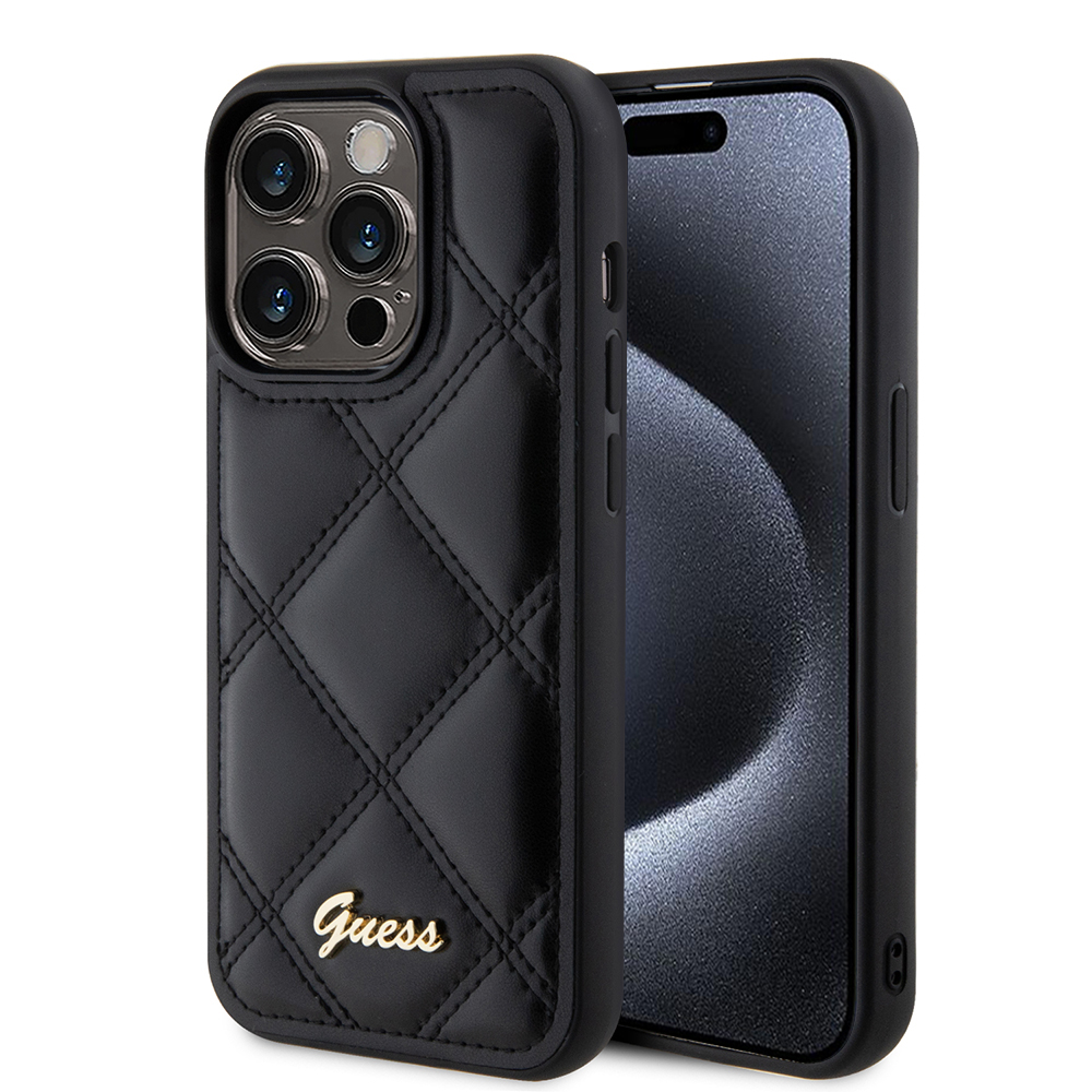 Калъф за iPhone 15 Pro Max - Guess Quilted Metal Logo (GUHCP15XPSQSQQSK) - Черен