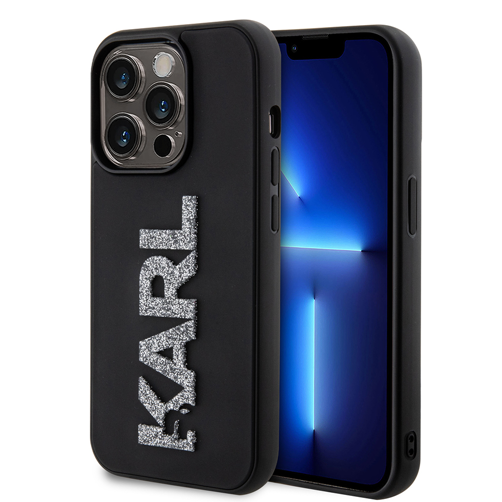 Калъф за iPhone 15 Pro - Karl Lagerfeld 3D Design (KLHCP15L3DMBKCKCK) - Гумено блестящо лого