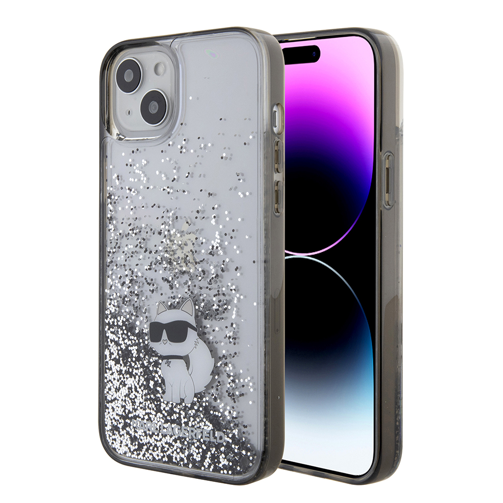 Калъф за iPhone 15 Plus - Karl Lagerfeld Hardcase Liquid Glitter (KLHCP15MLKKCNSK) - Прозрачен Choupette
