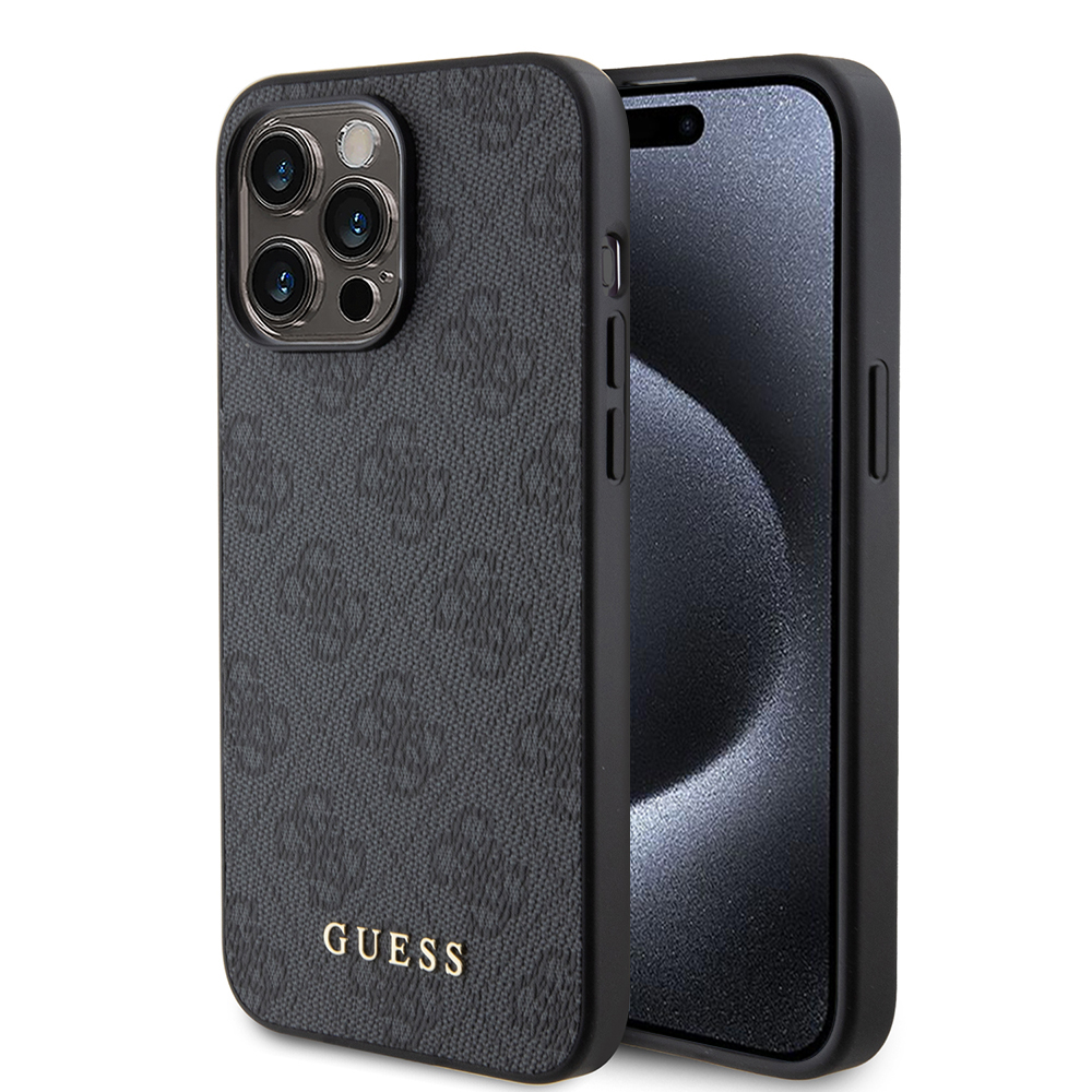 Калъф за iPhone 15 Pro Max - Guess Hardcase 4GMetal Златист Logo (GUHCP15XG4GFGR) - Сив