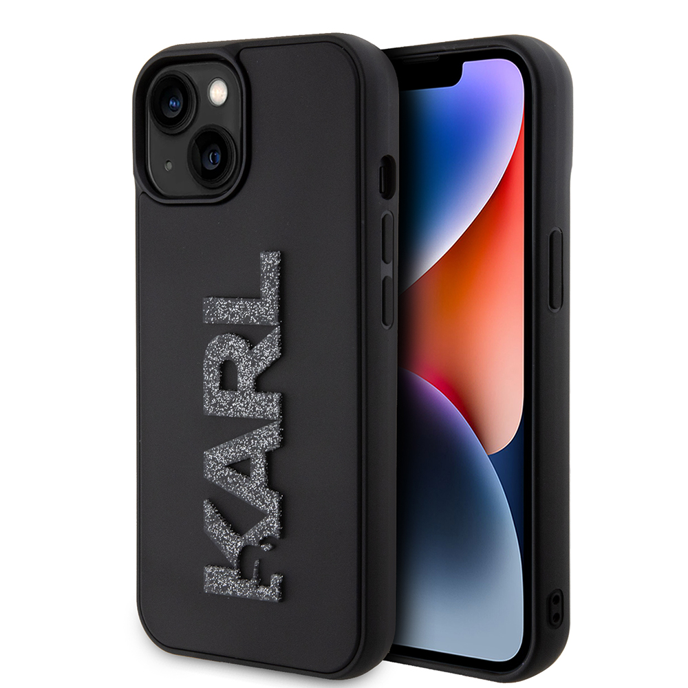 Калъф за iPhone 15 Plus - Karl Lagerfeld 3D Design (KLHCP15M3DMBKCKCK) - Гумено блестящо лого