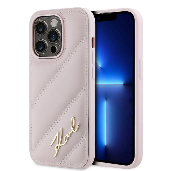 Калъф за iPhone 14 Pro Max - Karl Lagerfeld Diagonal Quilted Script (KLHCP14XPQQDSMGP) - Розов