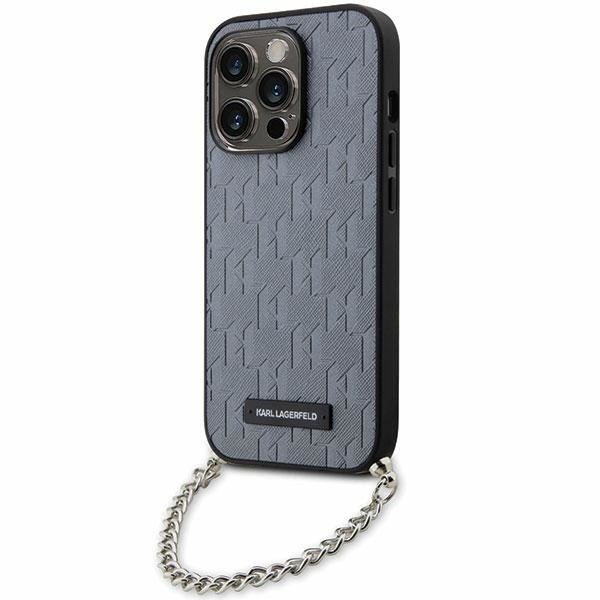 Калъф за iPhone 14 Pro Max - Karl Lagerfeld Saffiano Monogram Chain (KLHCP14XSACKLHPG) - Сребрист