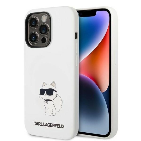 Калъф за iPhone 14 Pro Max - Karl Lagerfeld Silicone (KLHCP14XSNCHBCH) - Бял Choupette