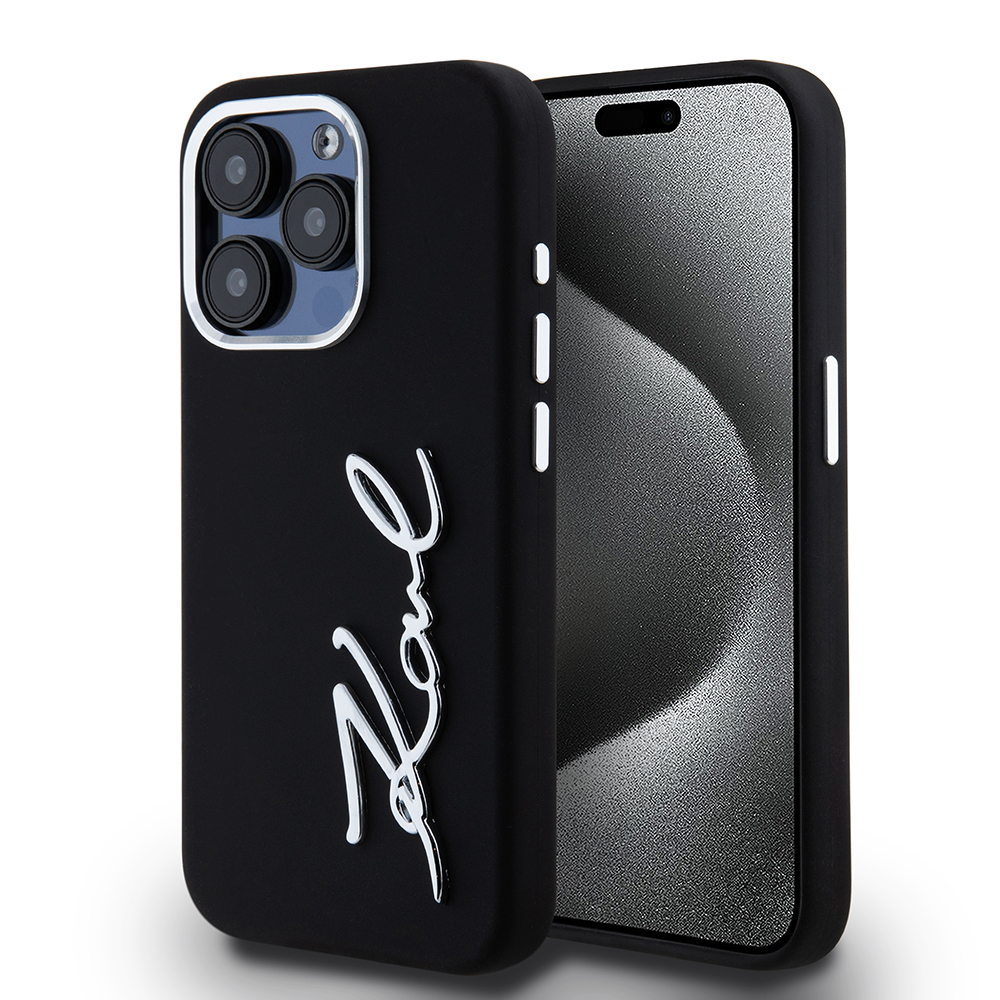 Калъф за iPhone 15 Pro - Karl Lagerfeld Silicone (KLHCP15LSCMSMVVK) - Metal Script Logo