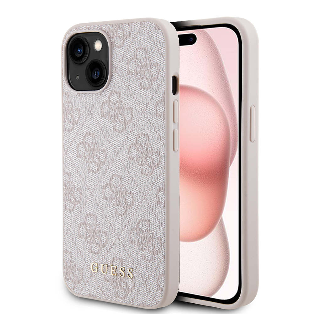 Калъф за iPhone 15 - Guess Hardcase 4G Metal Златист Златист Logo (GUHCP15SG4GFPI) - Розов