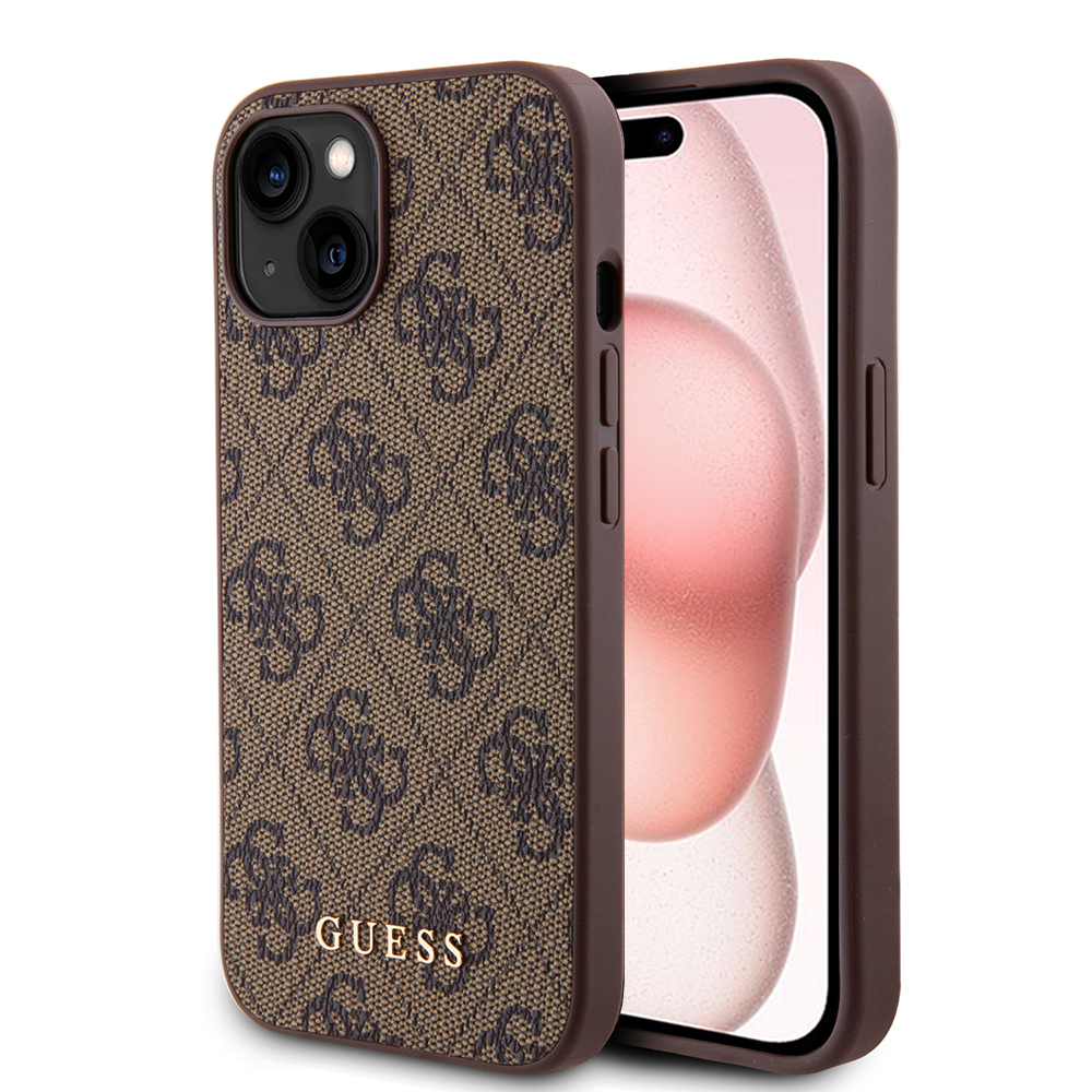 Калъф за iPhone 15 Plus - Guess Hardcase 4G Metal Златист Logo (GUHCP15MG4GFBR) - Кафяв