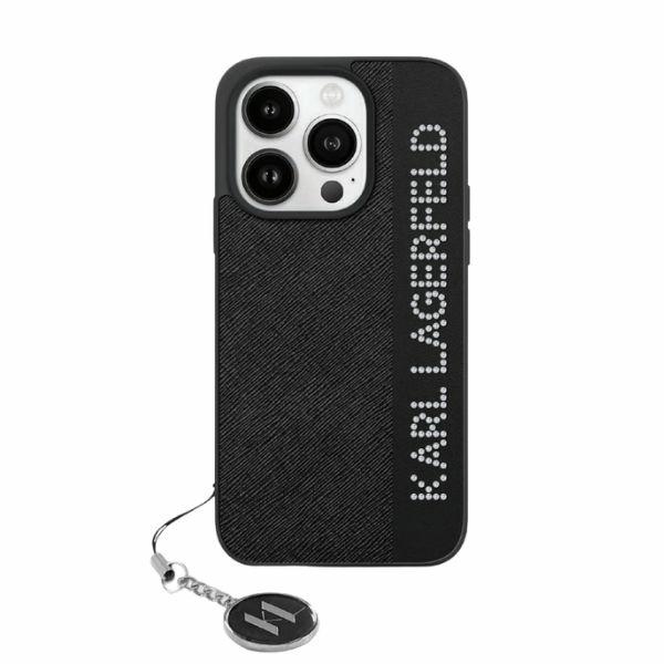 Калъф за iPhone 15 Pro - Karl Lagerfeld Saffiano Rhinestones&Charm (KLHCHCP15LPSAKAKDGCK) - Черен