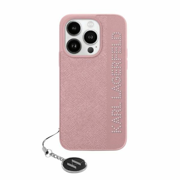 Калъф за iPhone 15 Pro - Karl Lagerfeld Saffiano Rhinestones&Charm (KLHCHCP15LPSAKAKDGCP) - Розов