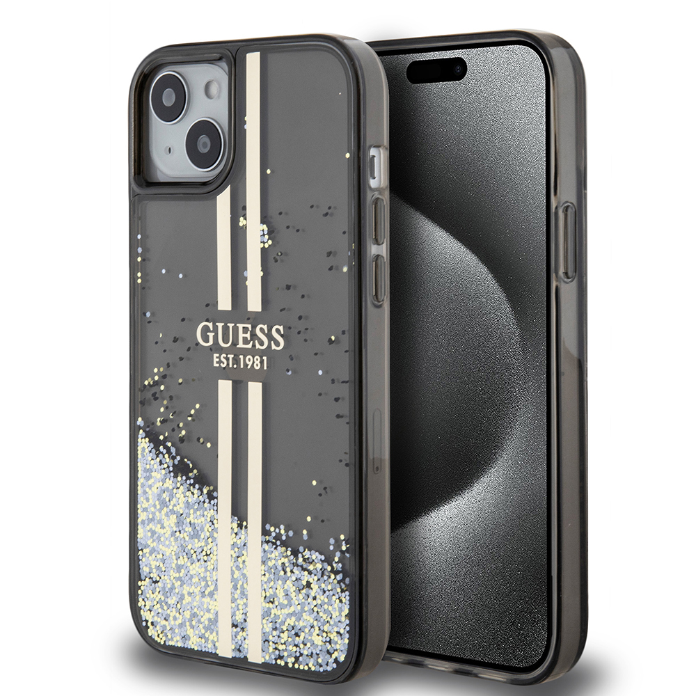 Калъф за iPhone 15 Plus - Glitter Liquid Glitter Златист Stripes (GUHCP15MLFCFCSEGK) - Черен