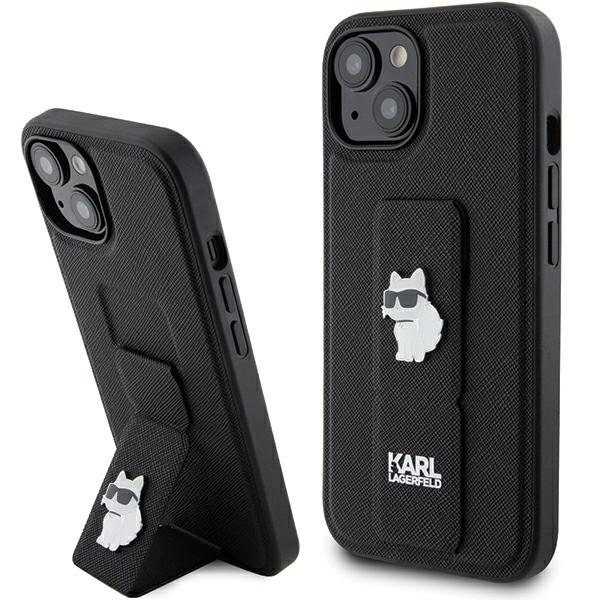 Калъф за iPhone 15 Plus - Karl Lagerfeld Saffiano Gripstand (KLHCP15MGSACHPK) - Choupette Pins