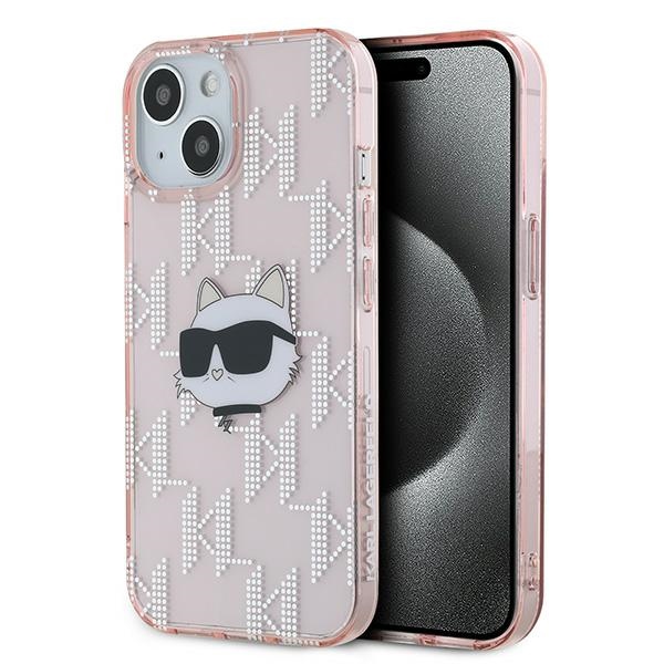 Калъф за iPhone 15 - Karl Lagerfeld IML Luxury (KLHCCHCP15SHKLLPCHP) - Розов Choupette Head&Monogram