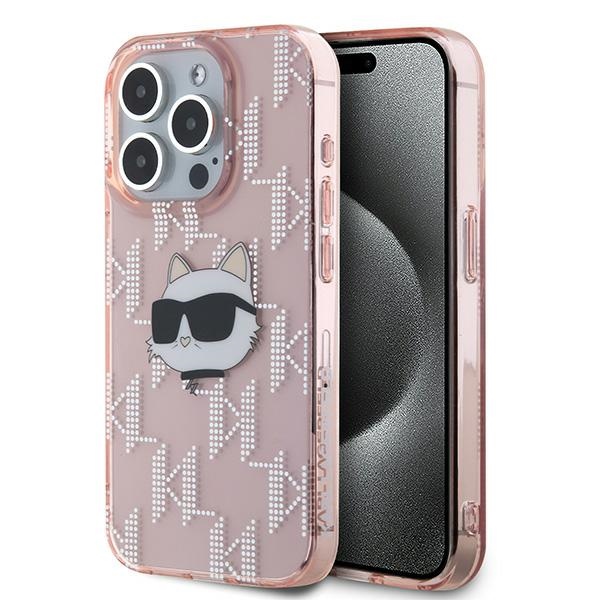 Калъф за iPhone 15 Pro Max - Karl Lagerfeld IML Luxury (KLHCP15XHKLKLPCHP) - Розов Choupette Head&Monogram