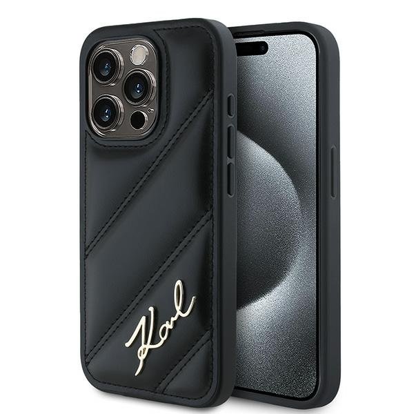 Калъф за iPhone 15 Pro Max - Karl Lagerfeld Diagonal Quilted Script (KLHCP15XPQQDSMGK) - Черен