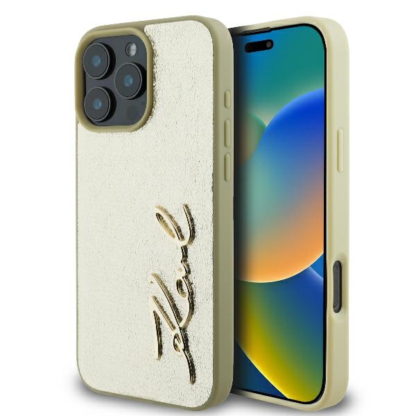 Калъф за IPhone 16 Pro - Karl Lagerfeld Hardcase Leather (KLHCHCP16LPFMFBFBKMD) - Метален подпис