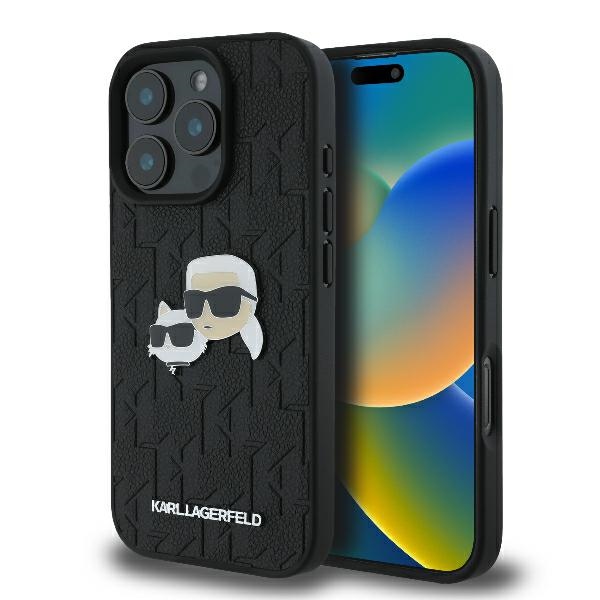 Калъф за IPhone 16 Pro - Karl Lagerfeld Hardcase Leather Monogram (KLHCP16LPGKLKCPK) - Karl&Chaoupette Head Pin