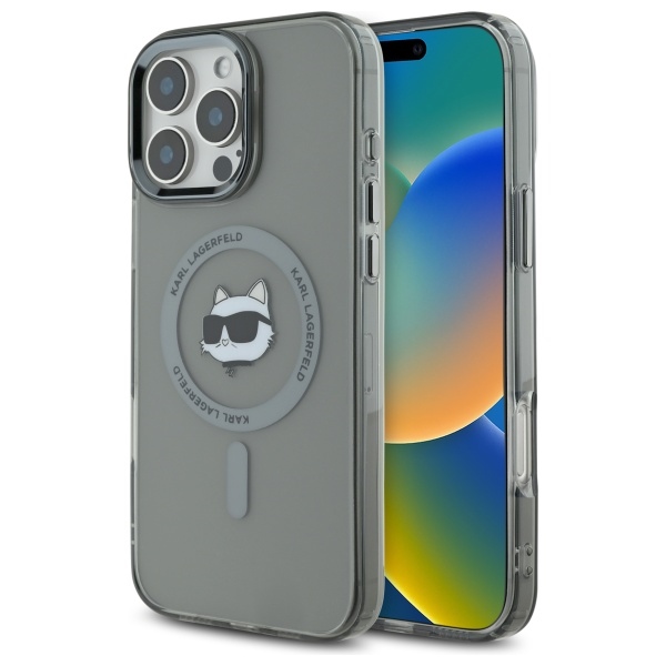 Калъф за iPhone 16 Pro Max - Karl Lagerfeld IML MagSafe (KLHMP16XHLSCHK) - Metal Choupette`s Head