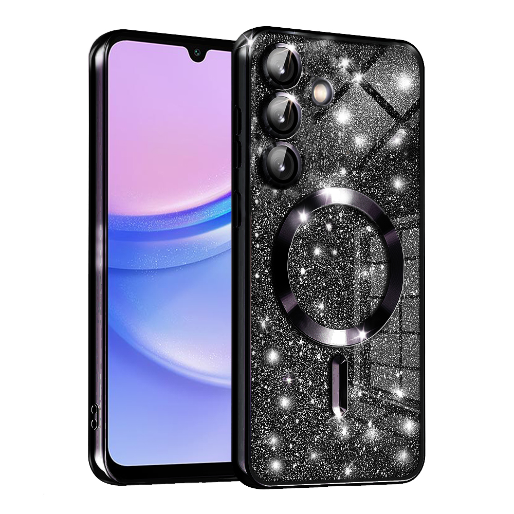 Калъф за Samsung Galaxy A15 4G / A15 5G - Techsuit Luxury Glitter MagSafe - Черен