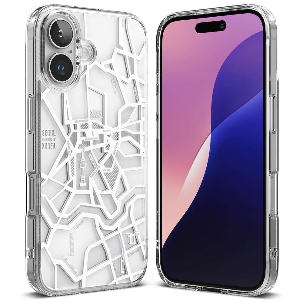 Калъф за iPhone 16 - Ringke Fusion Design - Seoul Map Бял