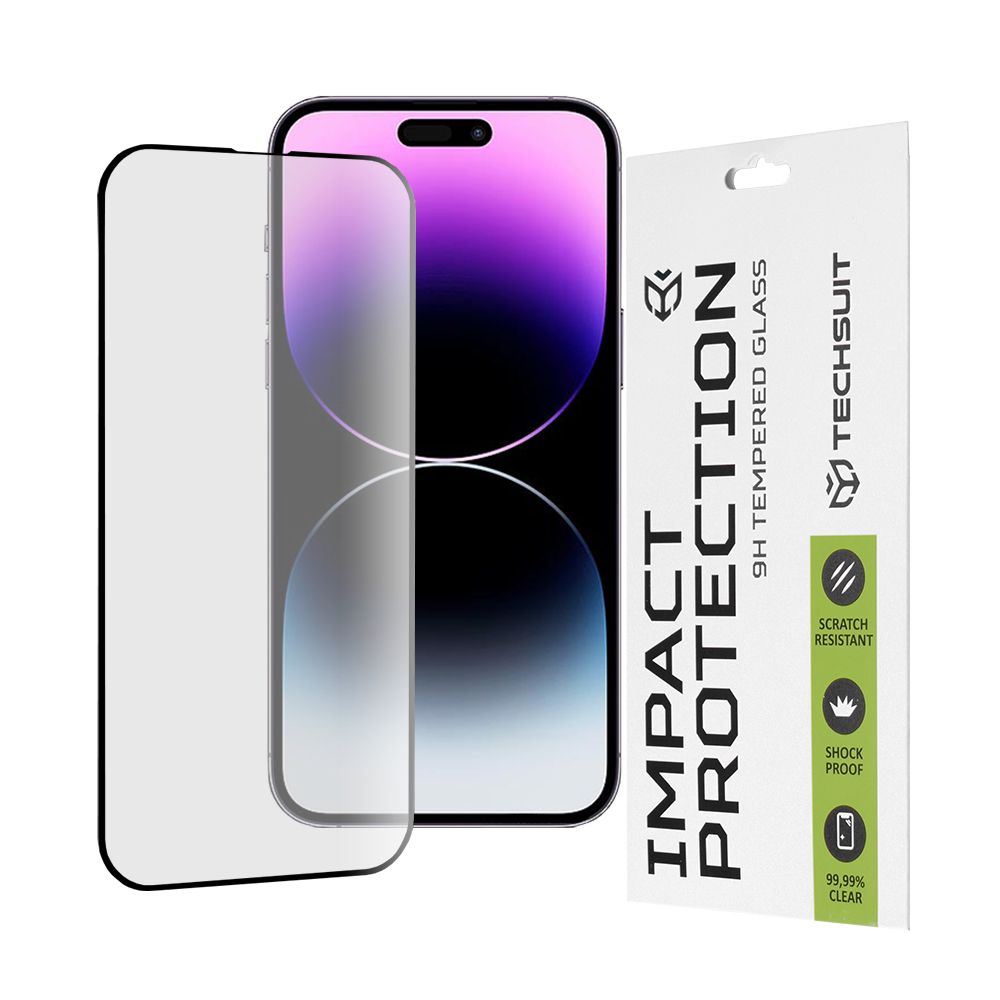 Калъф за iPhone 14 Pro Max - Techsuit 111D Full Cover / Full Glue Glass - Черен