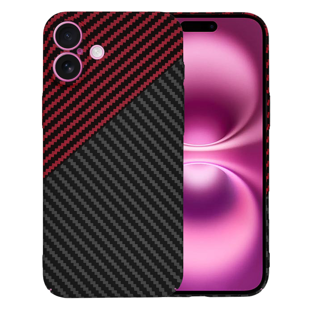 Калъф за iPhone 16 Plus - Techsuit Carbonite FiberShell - Червен Vortex