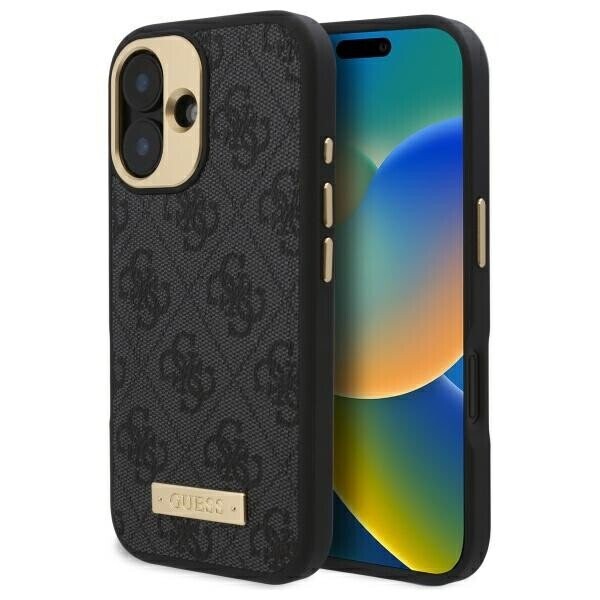 Калъф за iPhone 16 - Guess Hardcase 4G Logo Plate MagSafe (GUHMP16SU4GPRK) - Черен