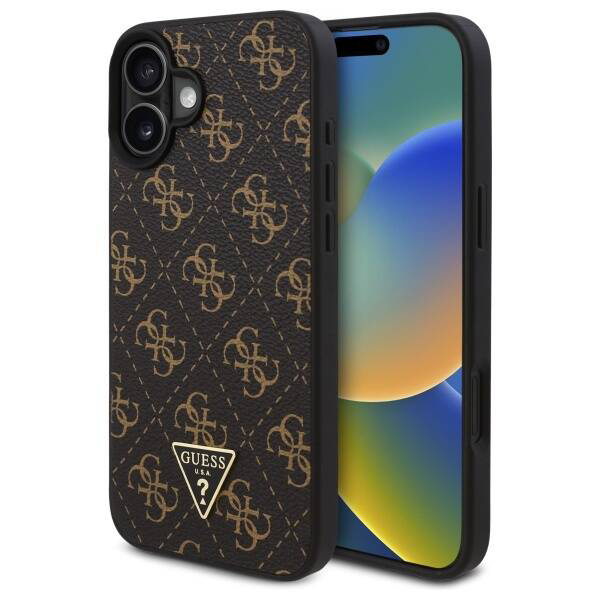 Калъф за iPhone 16 - Guess Hardcase 4G Triangle Metal Metal Logo (GUHCP16SPG4GPK) - Черен
