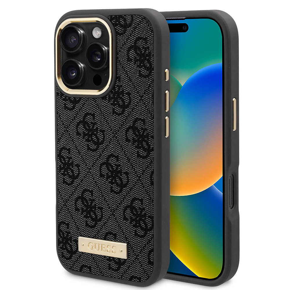 Калъф за iPhone 16 Pro - Guess Hardcase 4G Logo Plate MagSafe (GUHMP16LU4GPRK) - Черен