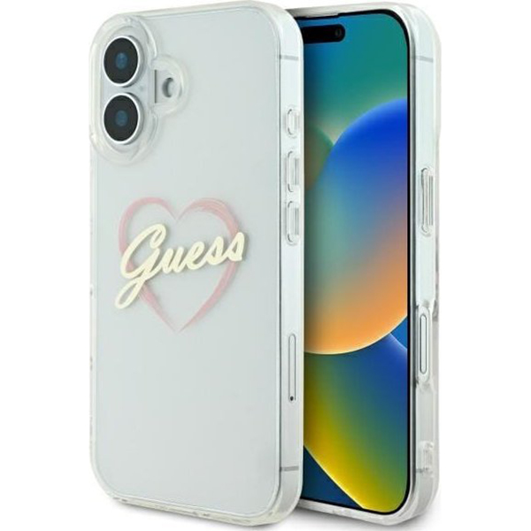 Калъф за iPhone 16 - Guess Hardcase IML Heart (GUHCP16SHCHGSPT) - Прозрачен