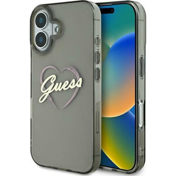 Калъф за iPhone 16 - Guess Hardcase IML Heart (GUHCP16SHCHCHGSPK) - Черен