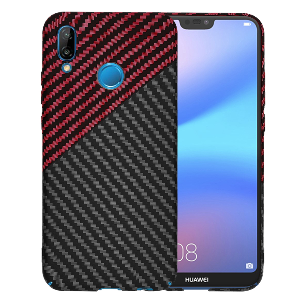 Калъф за Huawei P20 Lite - Techsuit Carbonite FiberShell - Червен Vortex