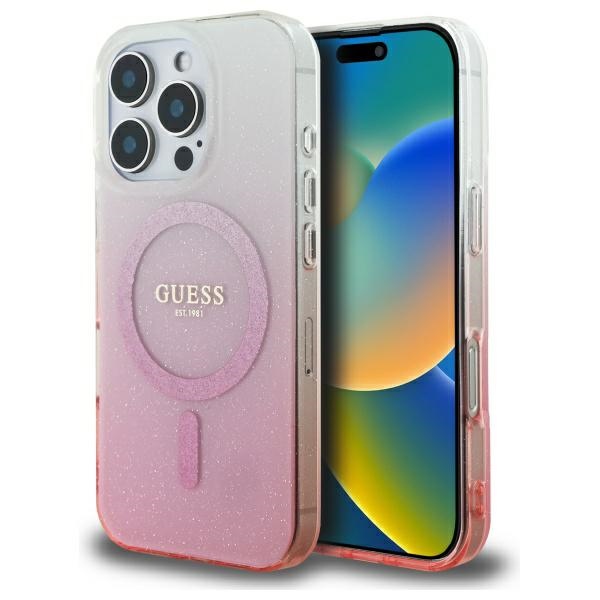 Калъф за iPhone 16 Pro - Guess IML Glitter Glitter Gradient MagSafe (GUHMP16LHGRHGRCELP) - Розов