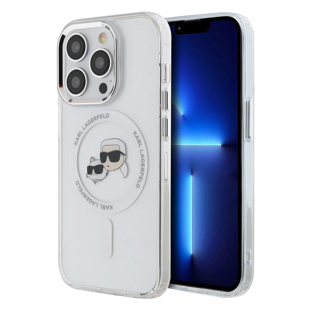 Калъф за iPhone 14 Pro Max - Karl Lagerfeld IML MagSafe (KLHMP14XHLSKCH) - Бял Metal Karl&Choupette Head
