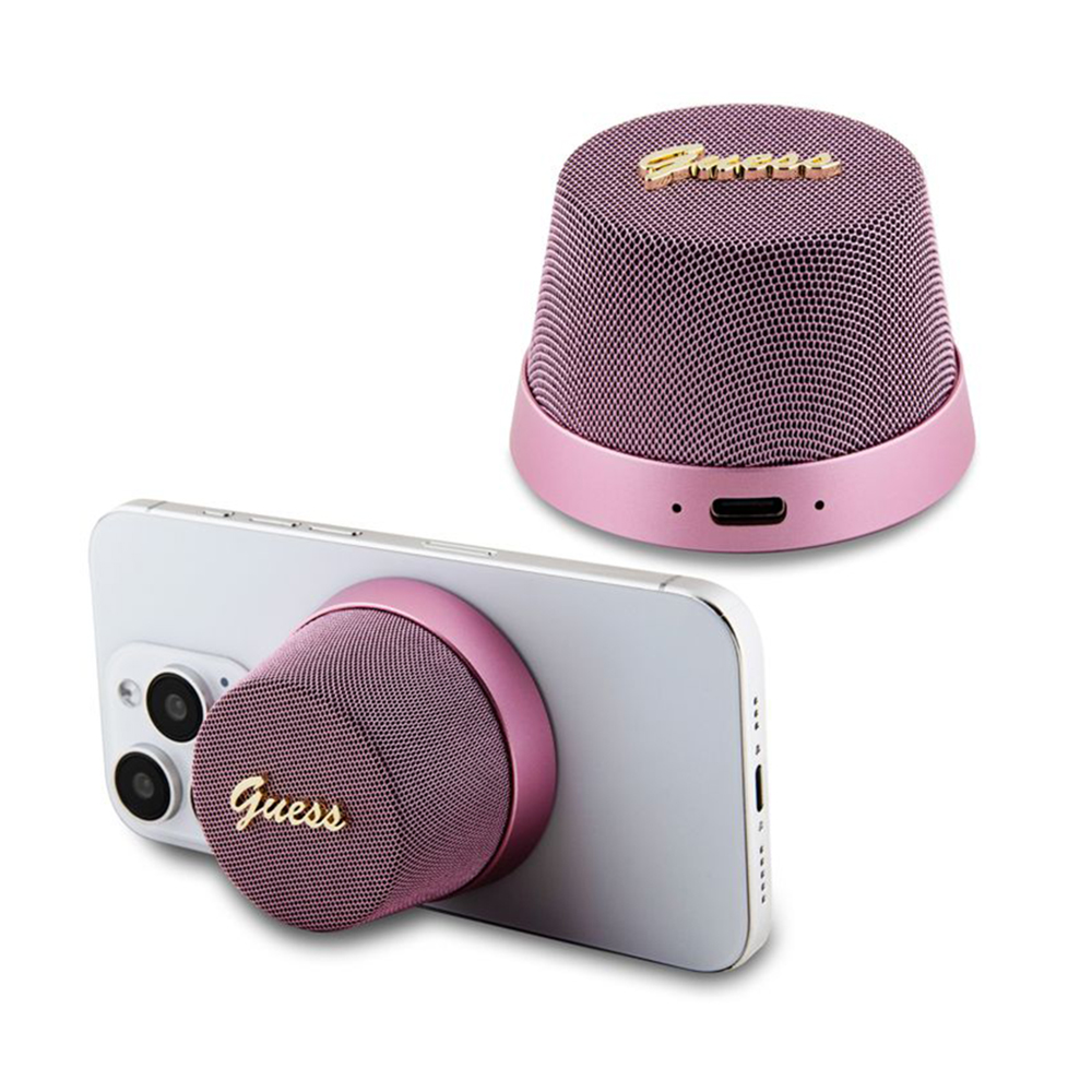 Преносим високоговорител TWS, Bluetooth V5.3, 700mAh, 3W - Guess Magnetic Script Metal (GUWSC3ALSMP) - Розов