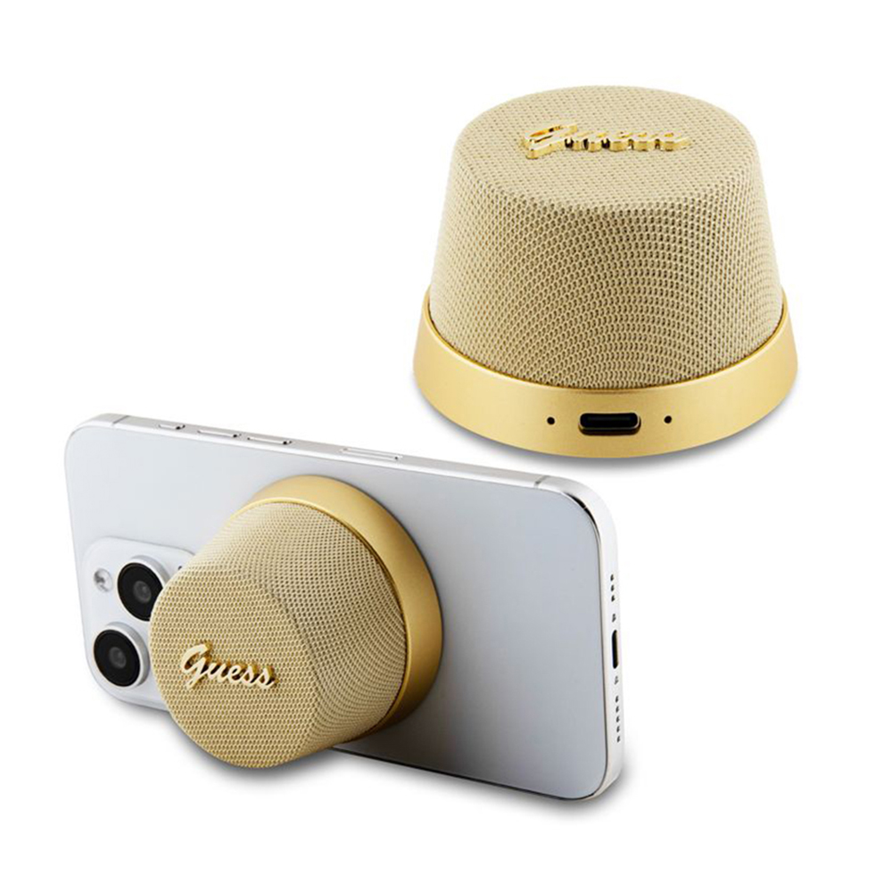 Преносим високоговорител TWS, Bluetooth V5.3, 700mAh, 3W - Guess Magnetic Script Metal (GUWSC3ALSMD) - златен