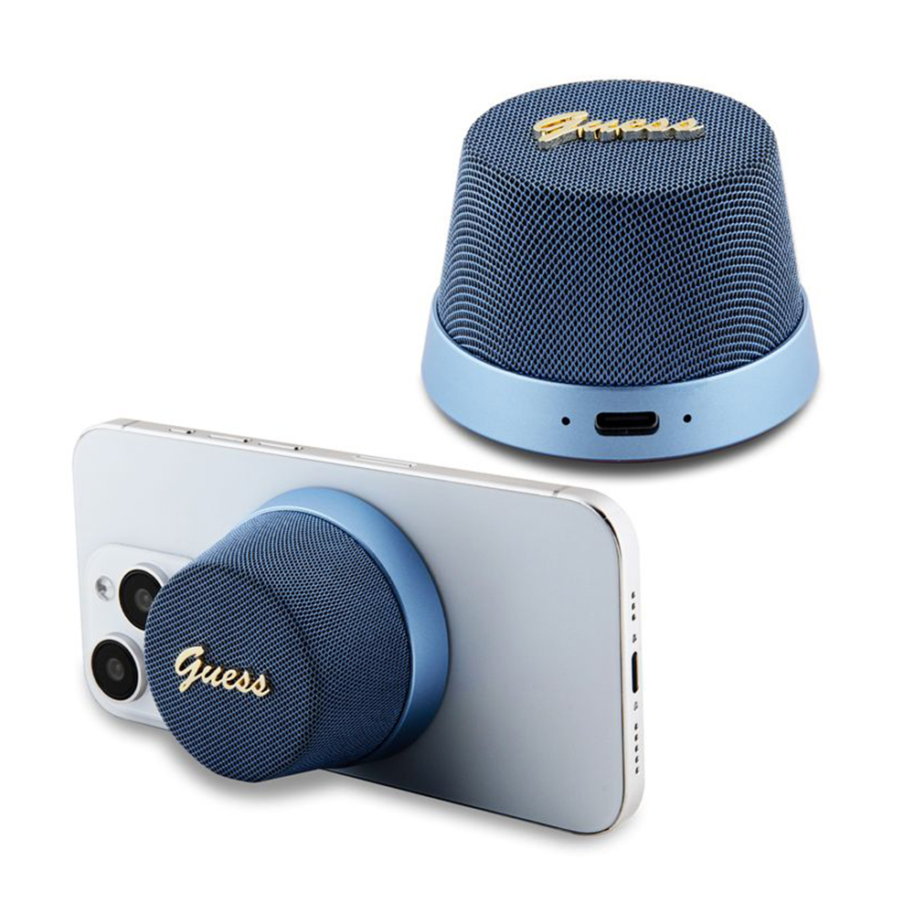 Преносим високоговорител TWS, Bluetooth V5.3, 700mAh, 3W - Guess Magnetic Script Metal (GUWSC3ALSMB) - Син
