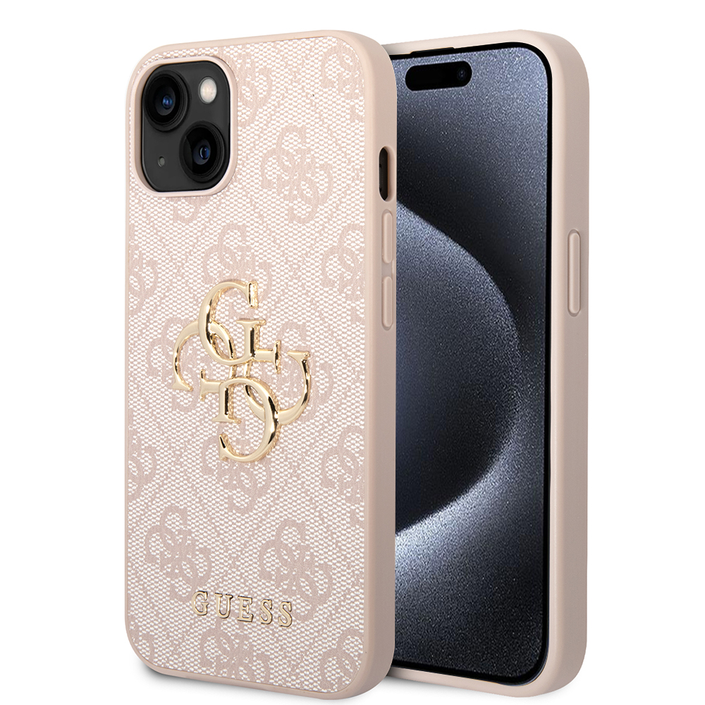 Калъф за iPhone 15 - Guess Leather 4G Metal Logo (GUHCP15S4GMGPI) - Розов