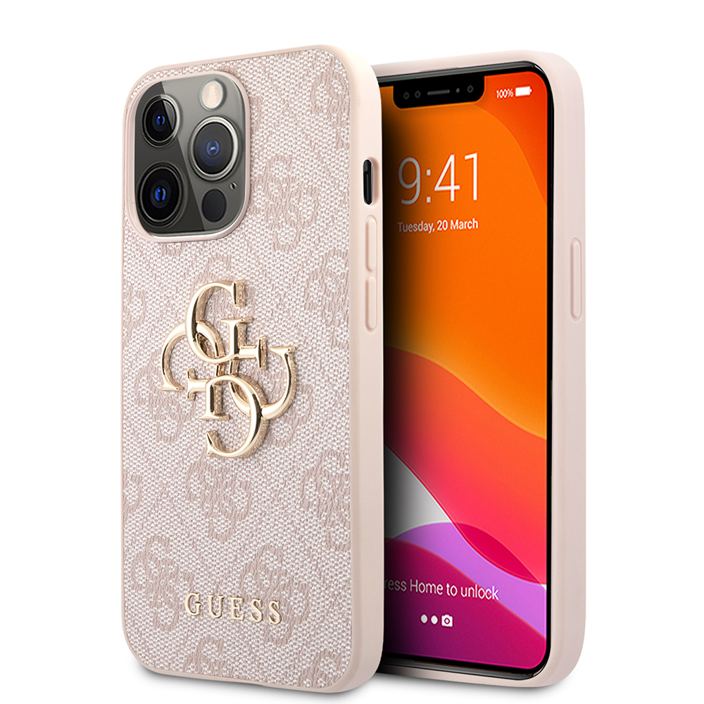 Калъф за iPhone 13 Pro - Guess Leather 4G Metal Logo (GUHCP13L4GMGPI) - Розов