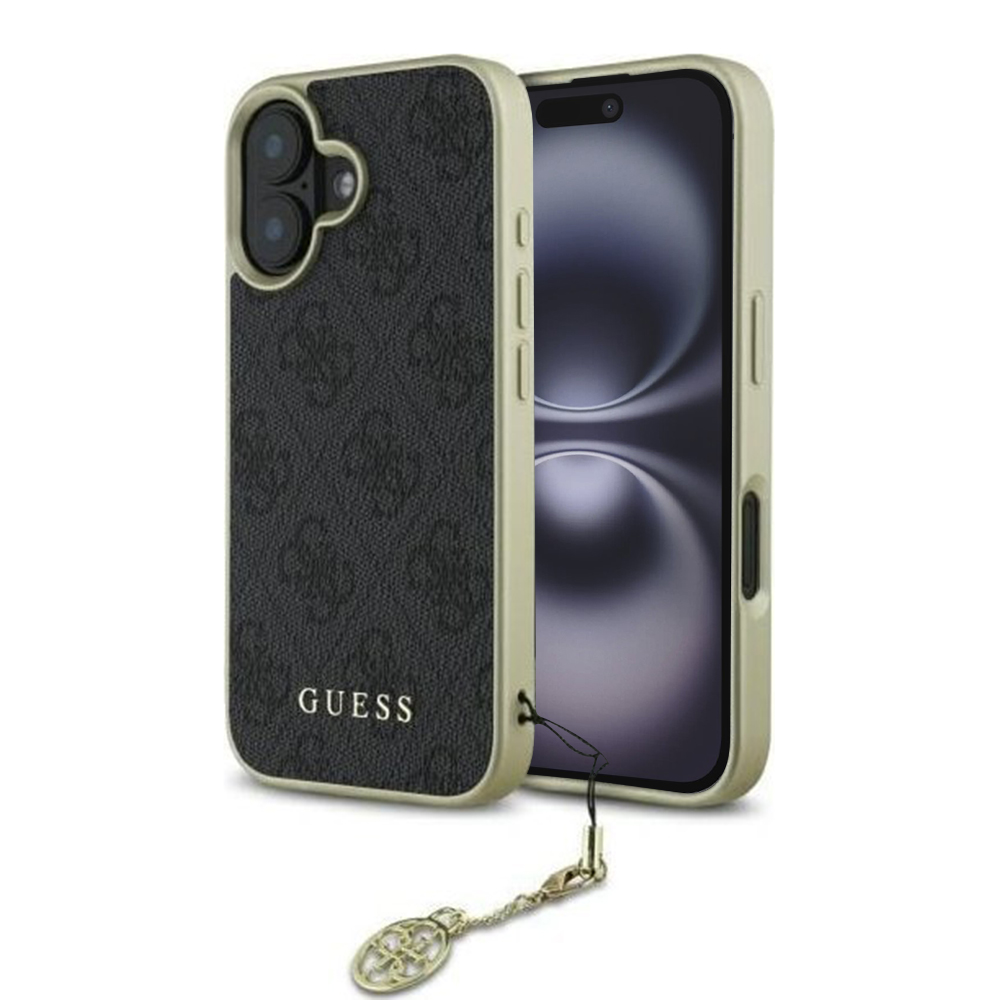Калъф за iPhone 16 Plus - Guess Hardcase 4G Charms Collection (GUHCP16MGF4GGR) - Черен