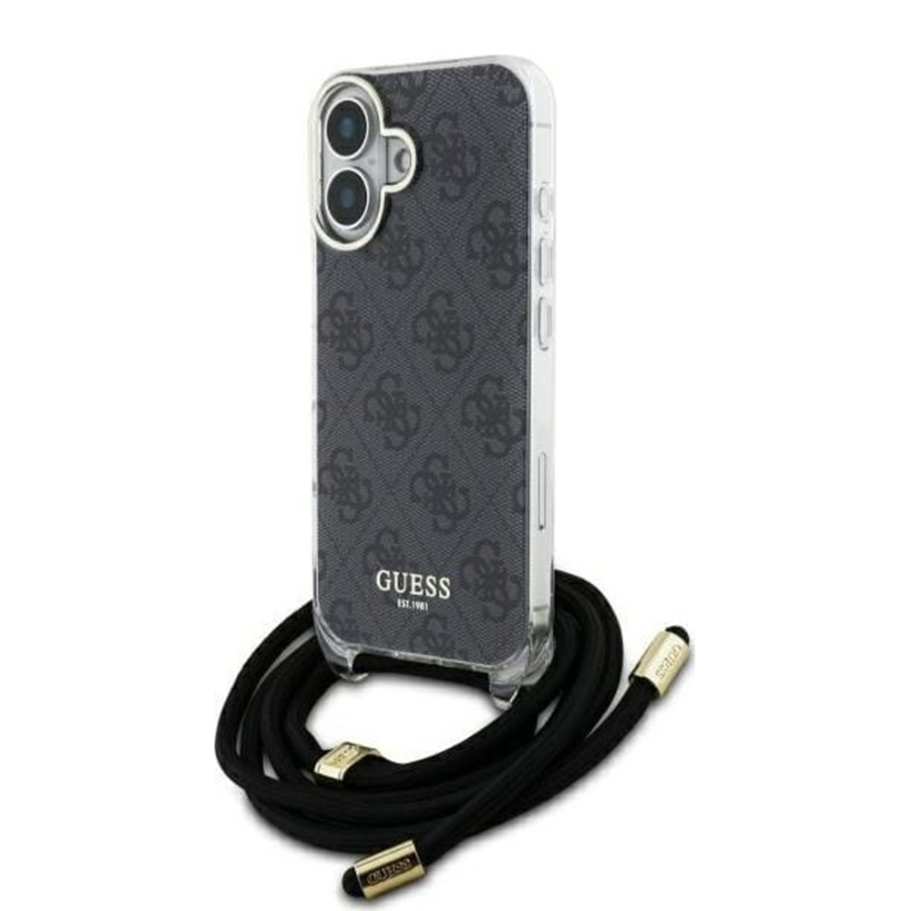 Калъф за iPhone 16 - Guess Crossbody Cord 4G Print (GUHCP16SHC4SEK) - Черен